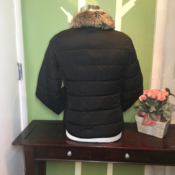Old Navy Black Puffer Faux Fur Collar Trim Jacket - Picture 2 of 8